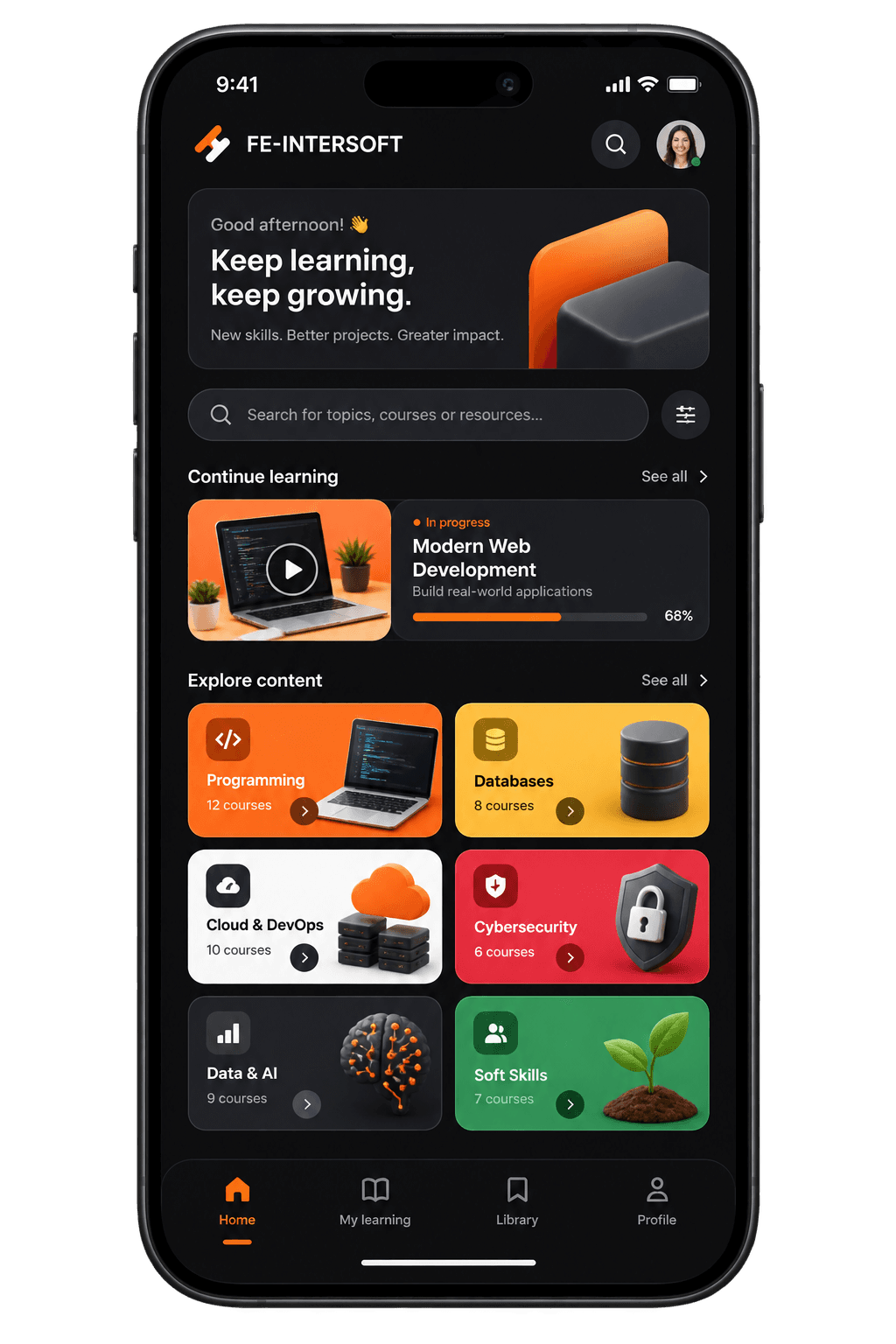 Application mobile FE-INTERSOFT affichée sur smartphone